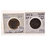 1837 Du Bas Bank Token/1852 Upper Canada 1/2