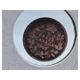 Very Fine 1909 Canada Nickel with Pointed Leaves