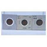 1883, 1903 and 1908 U.S.A. Nickels