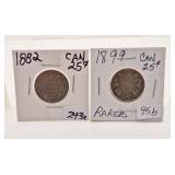 Rarer 1882, 1899 Canada Victoria Silver Quarters