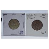 1946 and 2016 U.S.A. Quarters