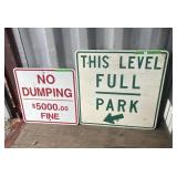 No Dumping sign & This Level Full Parking sign