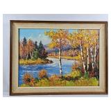 Framed Oil on Canvas Autumn Scene - 32.5'Wx24.5'H