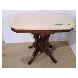 Victorian Carved Walnut Marble-Top Parlor Table.