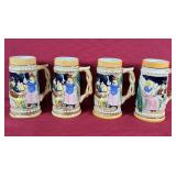 4, vintage decorative beer steins Japan