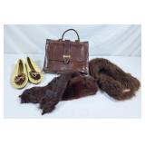 Mink Two Pelt Stole, Leather & Fur Loafers(No