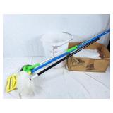 Cleaning supplies. 6 mop heads, bucket, and