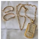 Butler Gold tone Necklace & Hoop Earrings