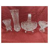 Cut Lead Crystal Basket with A Pinwheel Pattern,