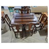 Mid century dining room table set,  3 leafs, 6