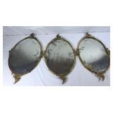 Trio of Antique Brass Bubble Frames w/Glass -