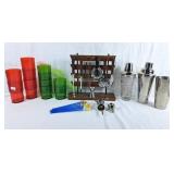 Drink mix shakers, vintage green / red plastic