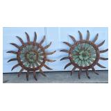 Pair of 17' metal garden art wheels / flowers