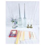Heavy glass candlestick holders, brass