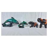 Blue mountain pottery style elephants & dolphins