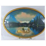 Bubble Glass Framed Painting 'Jack Lake' w/Canoe