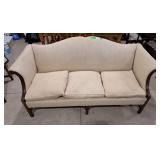 Vintage style camelback upholstered sofa
