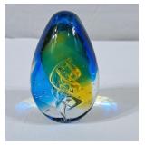 Egg Shaped Glass Paperweight - Swirled & Bubbled