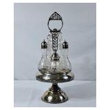 Antique Cruet Set - Silverplated w/Etched Glass