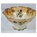 Vintage Silesia Footed Lustreware Bowl w/Birds &