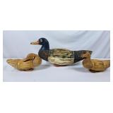 Trio of Wood & Straw Ducks - Largest is