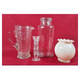 Tall Glass Jar w/Glass Lid, Pink Scalloped Edge
