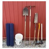 Garden tools, 5 Gallon Pail and two 3ft PVC