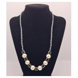 Striking Black Necklace with Faux Pearls
