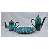 Blue Mountain Pottery Tea & Coffee Pot & Ruffle