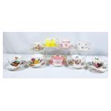 Collection of Pretty Floral Tea Cups & Saucers -