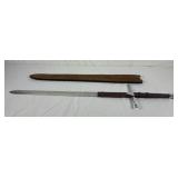 38in Decorative Sword With Leather Scabbard