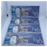 Four 2017 Canada '150' Ten Dollar Bills