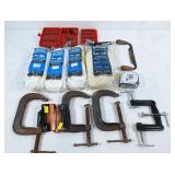 C clamps, rope, and bit set