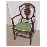 Petite Vintage Wood Chair w/Green Velvet Seat