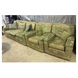 Vintage Floral Green Living Room Set, 2 Chairs