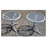 White Metal Glass Top Patio Side Tables -