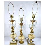 Trio of Cherub Table Lamps - Brass & Marble