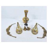 Brass double dinner bell, floral etched brass
