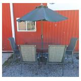 Outdoor patio table with 4 chairs, umbrella, and