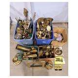 Lot of brass parts for fire place tools, lamp