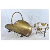 Brass firewood holder with claw feet and brass