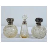 Beautiful Cut Glass Perfume Bottles w/Sterling