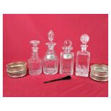 Collection of Glass Decanters & Coasters - One