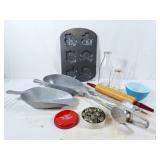 Miniature cookie cutter, milk bottles, rolling