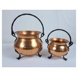 Hammered Copper Footed Pots w/Wrought Iron