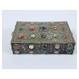Vintage Metal Trinket Box w/Gemstones