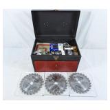 Tool box with 7 1/4" blades, nails, hooks, etc