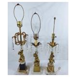 Trio of cherub & crystal lamps