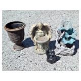 Trio of statues and 1 garden pots. (All Plastic)