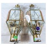 Pair of Ruddy hanging brass light fixtures